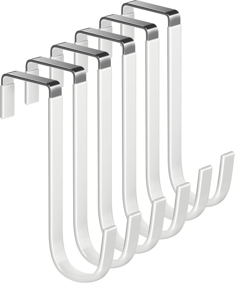Mars-Rock Over The Door Metal Hooks with Plastic Coating 5.5" Fit 0.5" to 1 3/8" Door 6 Pcs Heavy Duty Single Towel Robe Rack Wreath Bathroom Shower Hanger Shoe Organizer Ironing Board Short White - Image 1